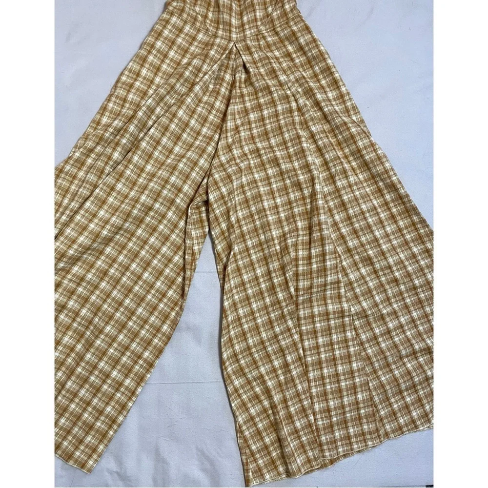 New Free People Plaid Yellow Kaia Jumpsuit Size XS